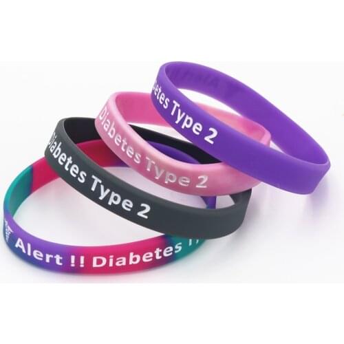 1PC Medical Alert Type 2 Diabetes Insulin Dependent Silicone Wristband Armband Nurse Diabetic Bracelets Bangles Gifts SH138