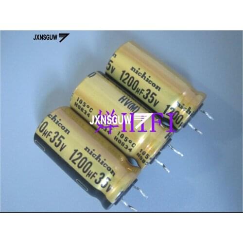 10PCS NICHICON HV 35V1200UF 12.5X25MM 1200UF 35V original Golden shell Aluminum electrolytic capacitor 105 degrees 1200uF/35V