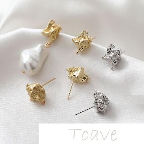 14K gold-plated copper plated real gold special-shaped irregular metal lava stone earrings earrings diy material accessories