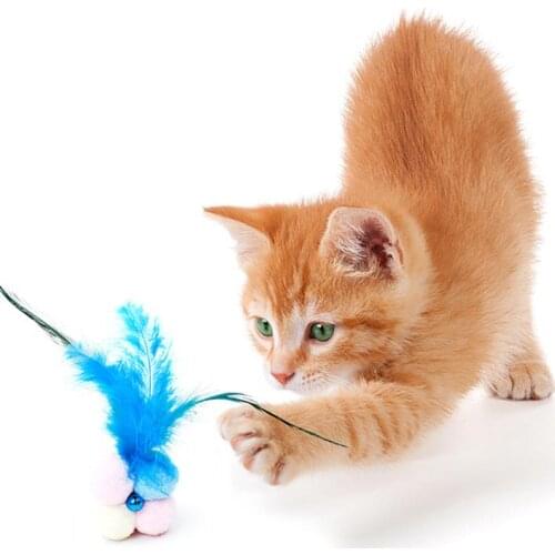 2PCS Cat Feather Toy Plush Sound Bell Cat Toy Pet Interactive Toy for Kitten blue color Cat interaction Wholesale для кошек