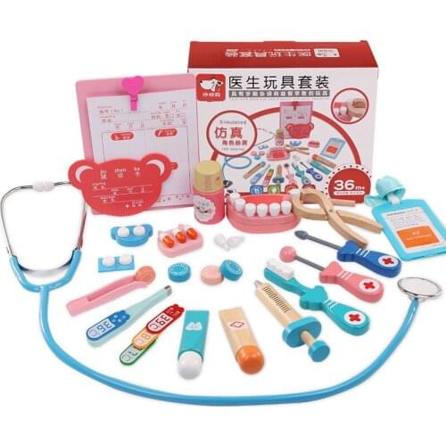 20pcs Wooden Dentist Set Toys for Kids Simulation Doctor Role Playing Educational Toys for Children Pretend Play Nurse Medicine