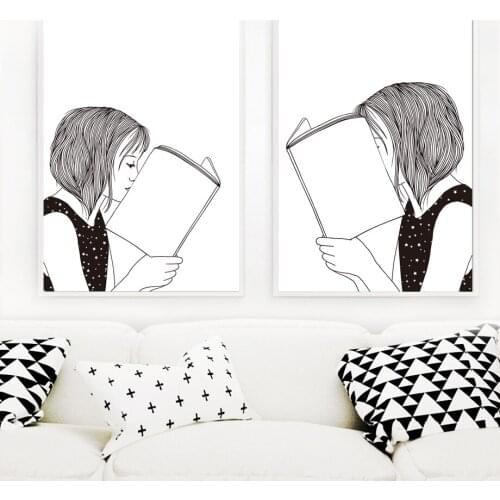 3 Pieces Quiet Girl Book Black White Wall Art Canvas Painting Nordic Posters And Prints Wall Pictures For Living Room Decor