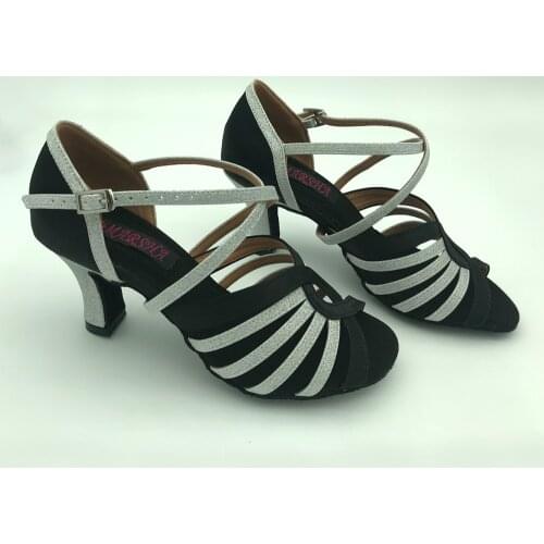 7cm cube heel Elegant Latin Dance Shoes For women Salsa shoes pratice shoes comfortable latin shoes MS6202BLS low heel available