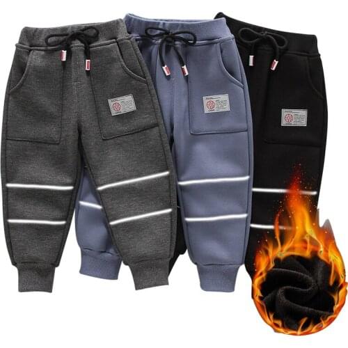Baby boy trousers winter new one-piece velvet reflective cotton trousers for baby boys thick warm casual trousers for boys