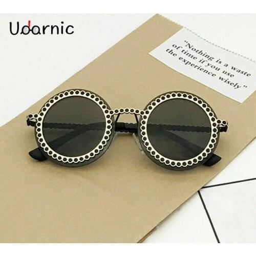 Children Kids Sunglasses Crystal Round Frame Black Gold Circle Lens Retro Vintage Hippie Girls Boys 233-217