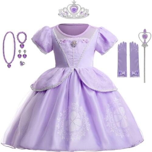 Kids Girls Princess Sofia Dress Toddler Girl Halloween Sophia Cosplay Party Costume Purple Ball Gown Children Carnival Clothing