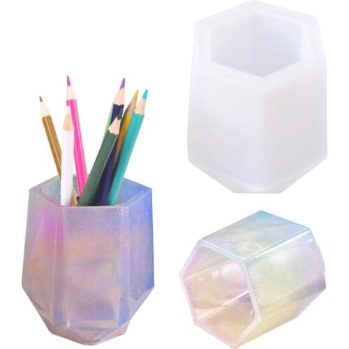 Diy Silicone Pen Holder Shape Epoxy Mold Hexagon Rround Silicone Molds For Resin Coaster Flower Pot Pen Holder Candle Holder