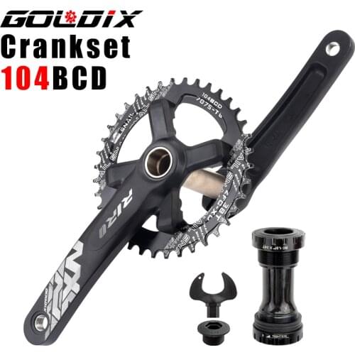 GOLDIX Mountain Bike Crankset Hollow Integrated 104BCD Bicycle Crankset 32T/34T/36T/38T/40T Wide and Narrow Cranks