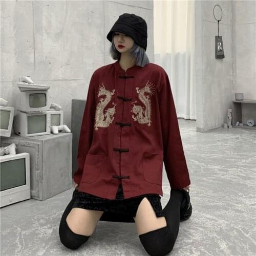 Gothic Tang Suit Shirt Chinese Style Clothing Women Unisex Chinese Traditional Blouse Dragon Embroidery Retro Jacket Coat 11364