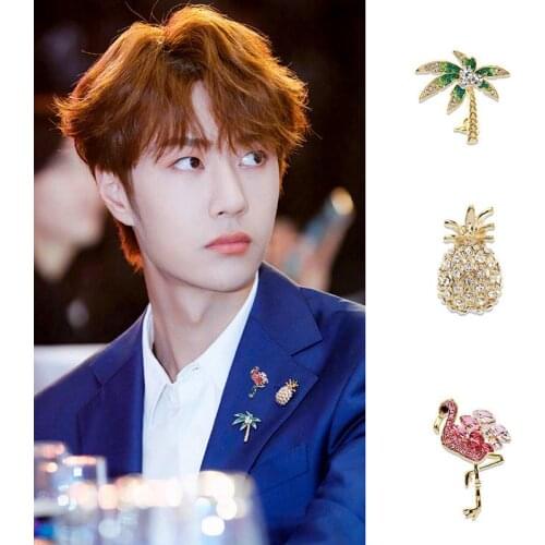 Personality Cartoon Zircons Pineapple Flamingo Palmtree Pin Brooches Copper metal fashion badge ornament jewelry accessories