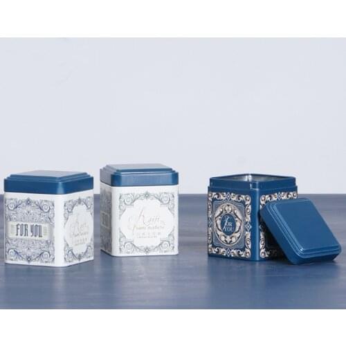 Chinese Portable Tea Caddy Tinplate Tea Box With Sealed Cover Printed Storage Box Square Biscuit Canned Fruit Tea Snacks Sugar