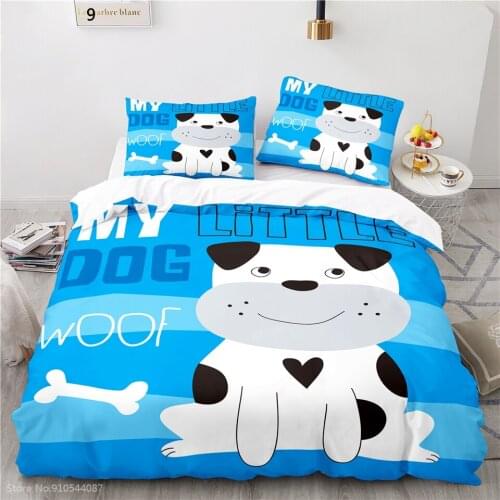 Cartoon Blue Cute Puppy Bedding Set 3d Duvet Cover Sets Pillowcase Boys Girls Kids Bedclothes Twin Full Queen King Size Gifts