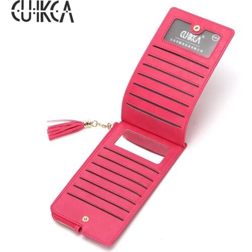 CUIKCA Women Wallet Purse Clutch Handbag Makeup Mirror Bag PU Leather Zipper Coin Female Wallet ID Card Holder Card Cases