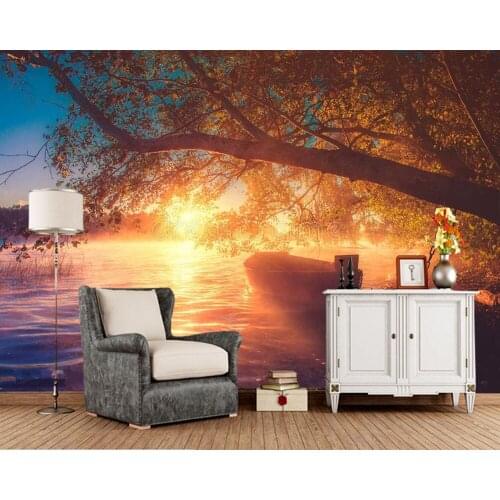 Beautiful boat at dawn landscape 3d wallpaper mural Papel de parede,living room tv sofa wall bedroom wall papers home decor