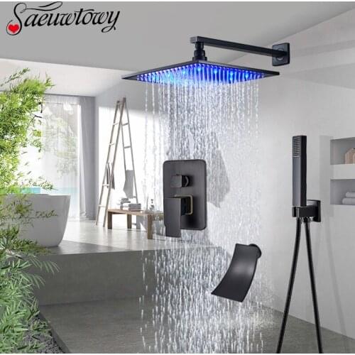 Oil Rubbed Bronze LED Concealed Bathroom Showe Faucet Rainfall Shower Head Mixer Tap Shower Set Waterfall Spout Faucet