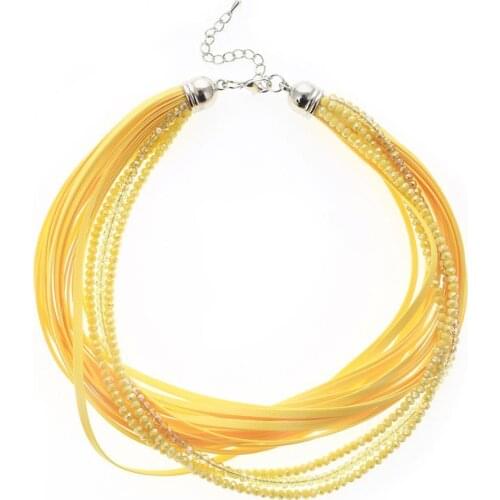 Hand Made Multilayer Choker Statement Necklaces & Pendants For Women Fink and Yellow Rope Chain Beads Collares Jewelry