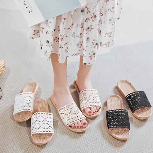 Fashion Summer Indoor Slippers For Women Hollow out Design Sexy Lady Slides Anti-slip Soft Floor Female House Linen Flats Shoes