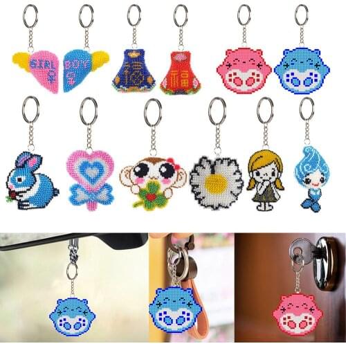 DIY Letter Heart Handmade Craft Bead Cross Stitch Stamped Keychain Printed Embroidery Needlework Key Ring Kit Pendant for Gift