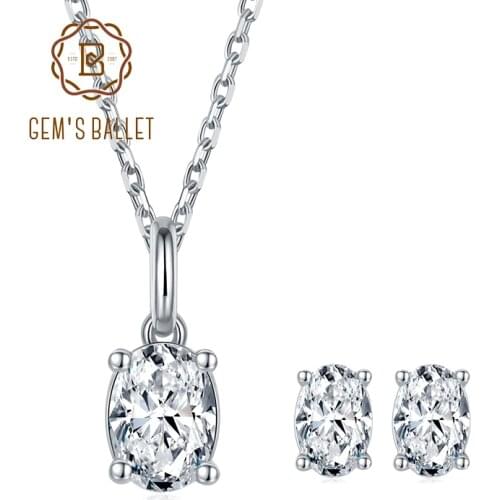 GEMS BALLET 925 Sterling Silver Bridal Jewelry Set Oval Brilliant Moissanite Pendant Necklace Earrings Sets For Women Wedding