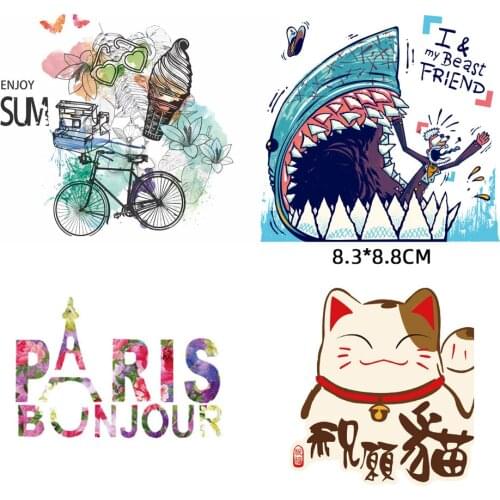 Shark flower Clothing Stickers Iron On Patches Diy Heat Transfers Patch For Clothes Boy Girl T-shirt Appliques Decoration