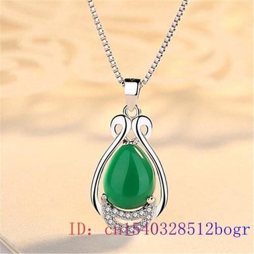 Jade Water droplet Pendant Crystal Charm Zircon Chinese Women Jewelry 925 Silver Gifts Amulet Necklace Natural Chalcedony