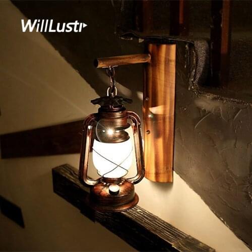 Nostalgic Metal Wall Lamp Retro Barn Lantern Bamboo Glass Sconce Bar Cafe Corridor Stairway Parlor Balcony Loft Antique Lighting