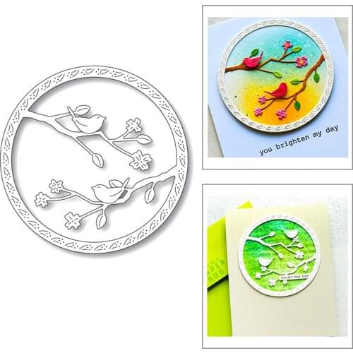 2020 New Round Frame Embossing and Branch Birdie Background Metal Cutting Dies For Making Greeting Card Scrapbooking No Stamps
