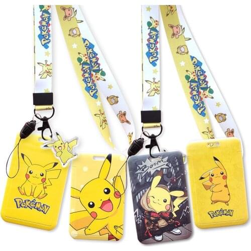 New Pokemon Anime Pikachu Pvc Card Cover Student Campus Card Pika Hanging Bag Card Holder Lanyard Id Card Children Toys Gifts