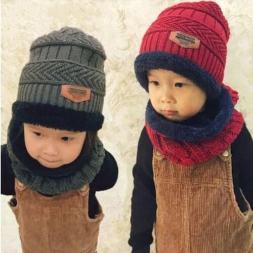 New Winter Scarf Hat Set for Boys Girls Cute Fashion Kids Hat Cotton Knitted Beanies Neck Collar Set Outdoors Warm Scarf Hat