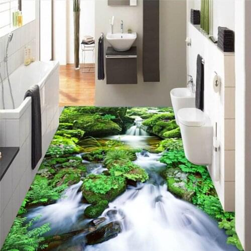 BEIBEHANG Custom wallpaper waterproof bathroom self-adhesive wallpaper high-definition small stream scenery waterfall flooring