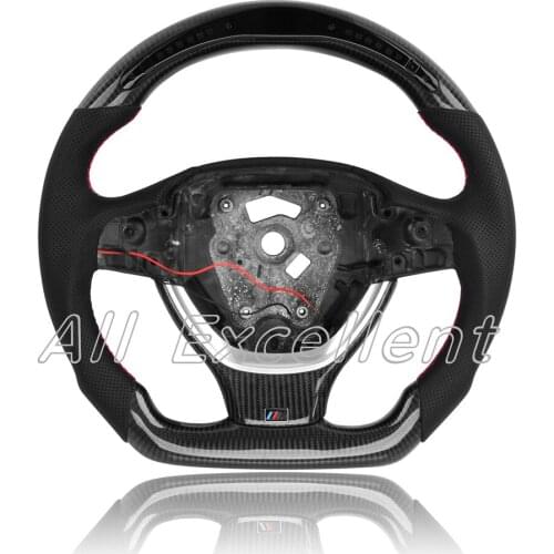 Carbon Fiber & Perforated Leather & LED for BMW F10 F18 Steering Wheel with Silver+Carbon Fiber Tirm without Paddle Holes