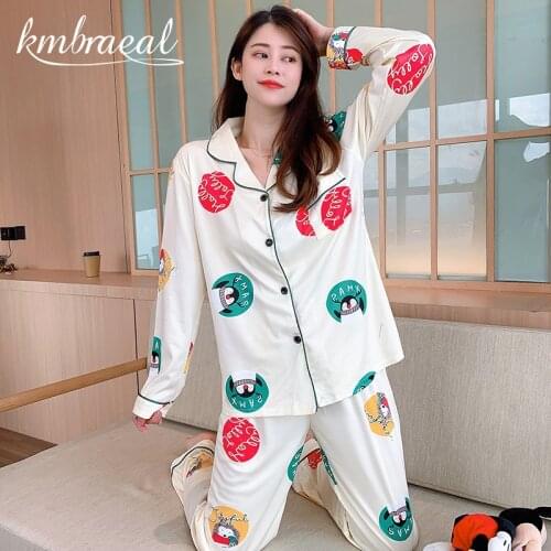 Pajamas for Women Autumn Spring Cotton Two Pieces Pyjama Sets Sleepwear Nightwear Girl Cartoon Loose Thin Homewear Plus Size 2xl