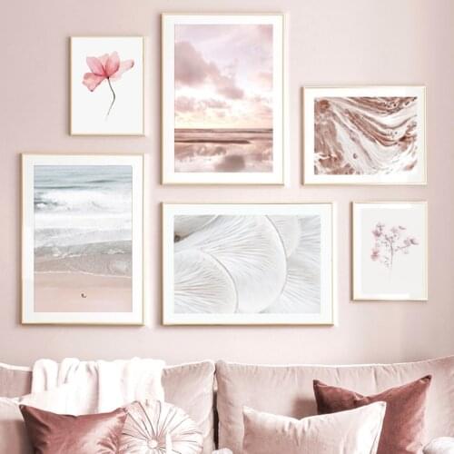 Beach Sea Sunset Flower Oyster Abstract Cliff Nordic Poster Wall Art Print Canvas Painting Decoration Pictures For Living Room