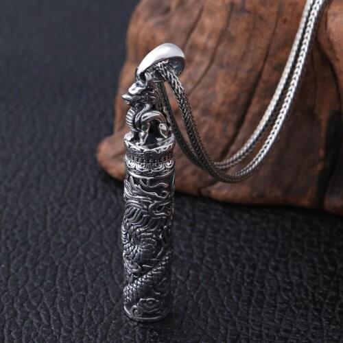 Real 990 sterling Silver color dragon pendant charm Cremation jewelry Gift Capsule ash urn holder ( without Chain) Free Shipping