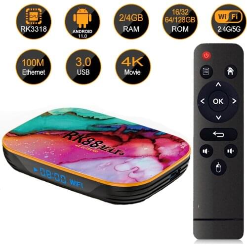 RK88 max+ Android 11.0 32G/64/128GB Smart TV BOX 4K 1080P Full HD RK3318 WiFi BT Media Player 100M Set-Top Box Media Player