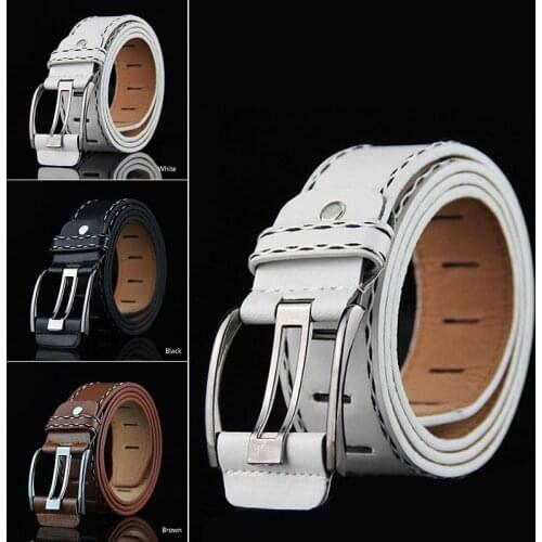 3.5*105cm Men Women Vintage Fashion Metal Buckle PU Leather Waist Belt Business Jeans Pants Waistband White/Black/Brown