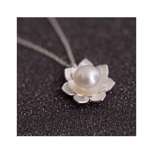 Daisies 925 Sterling Silver Jewelry Imitation Pearl Lotus Flower Necklaces Hot Sale Pure Silver Jewelry for Women