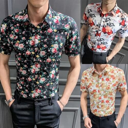 2021 plus Size Spring New Printed Shirt Long Sleeve Korean Slim Fit Shirt Men 's Clothing Youth Fried Street Floral Shirt Men 4X