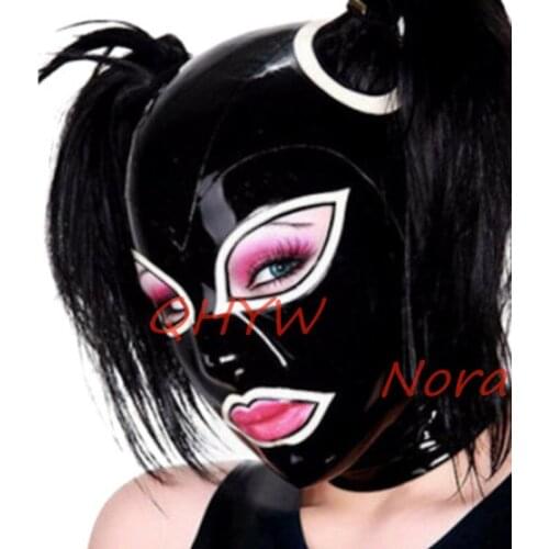 Sexy Handmade Latex Face Mask for Female Exotic Latex Full Breath Hoods Mask with hair holes Cekc Lingerie Uniform NO WIGS