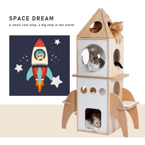 Modern Multilevel Cat Tree Scratching Sisal Posts Wooden Cat Towel Climbing Frame with Cozy Condos Luxury Nest