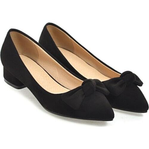 BigSize 9 10 11 12 ladies high heels women shoes woman pumps Sharp bow shallow thick-heeled single shoe