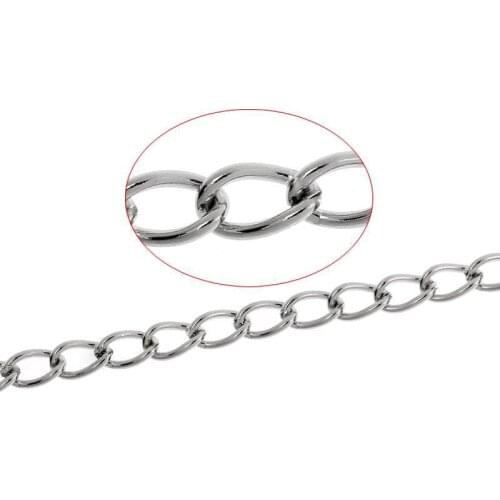 8Seasons 304 Stainless Steel Open Link Curb Chain Silver Color Women Men Extension Chain DIY Making Jewelry 5.5x3.5mm, 3 M