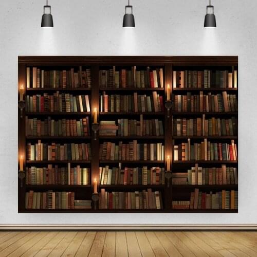 Bookshelf Full of Books with Retro Light Portrait Photography Background Indoor Decoration Vinyl Backdrop Photocall Studio Props
