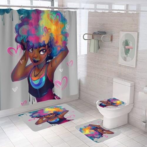 African Girl Bathroom Curtain Set Fabric Waterproof Shower Curtain Sets Colorful Bathroom Decor With Hooks