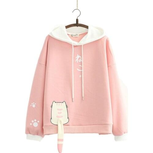 2020 Women Winter Fleece Sweatshirt Casual Loose Long Sleeve Hoodies New Arrival Female Cartoon Print Harakuju Top Pullovers