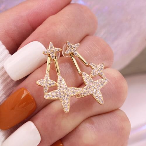 New Fashion Brand Jewelry 14K Real Gold Flower Dangle Earrings for Women Gift Shining Zircon Square Drop Earrings