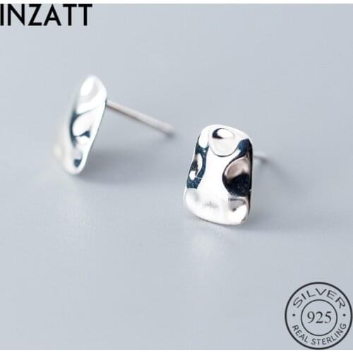 INZATT Real 925 Sterling Silver Bump Irregular Geometric Stud Earrings For Elegant Women Birthday Party Rock Fashion Jewelry