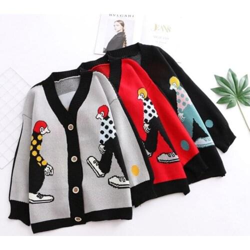 Szblaze 2019 Autumn And Winter The New Japanese-style V-neck Cardigan Button Cartoon Villain Doodle Loose Sweater Womens Jacket