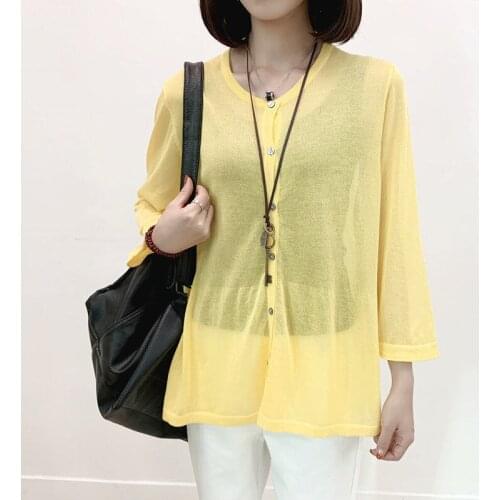Summer New Womens Air Conditioning Sunscreen Loose Shawl Thin Cardigan Female Solid Color Knitted Sweater Fashion Tops L621