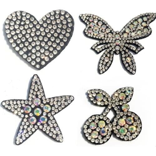 10pcs Cute Butterfly Star Heart AB Rhinestone Applique Sew on Patch for DIY Clothes Crafts Shoes Hat Sweater Decor Accessories